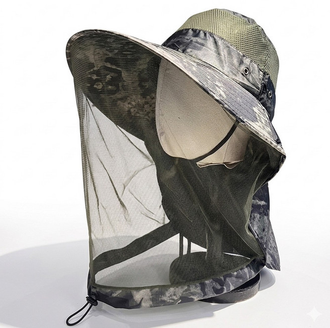 루시드림 넓은챙 양봉 방충망 벌레차단 낚시 모자, 카모그레이