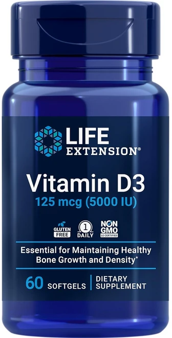 Life Extension 라이프 익스텐션 비타민 D3 125 mcg 5000 IU 60 소프트젤, 3개, 60정 - 쿠팡