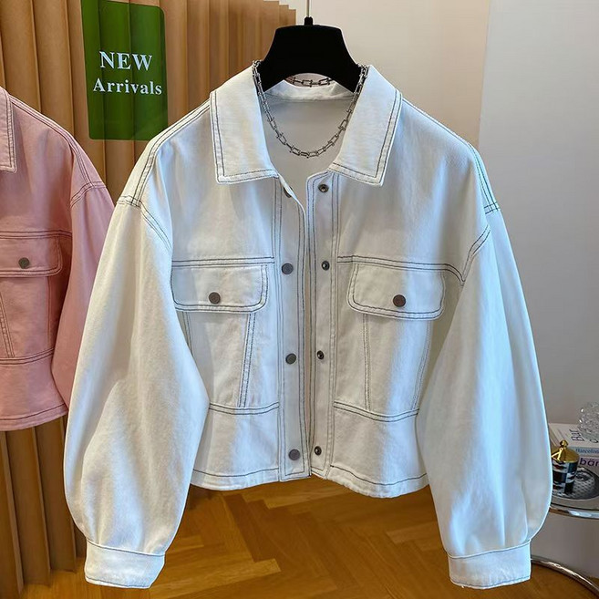 트렌디 여성 간절기 숏 청자켓 심플 무지 데님 자켓 루즈핏 패션 아우터 기본 재킷