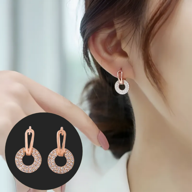 아뜨라 18K GF 고급 큐빅 원터치 데일리 링 귀걸이 라운드 스퀘어 사각 알러지방지