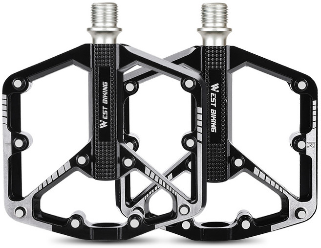 WEST BIKING 알루미늄 합금 MTB 도로 자전거 페달 미끄러지지 않는 평면 페달, 1세트, 3 Bearing