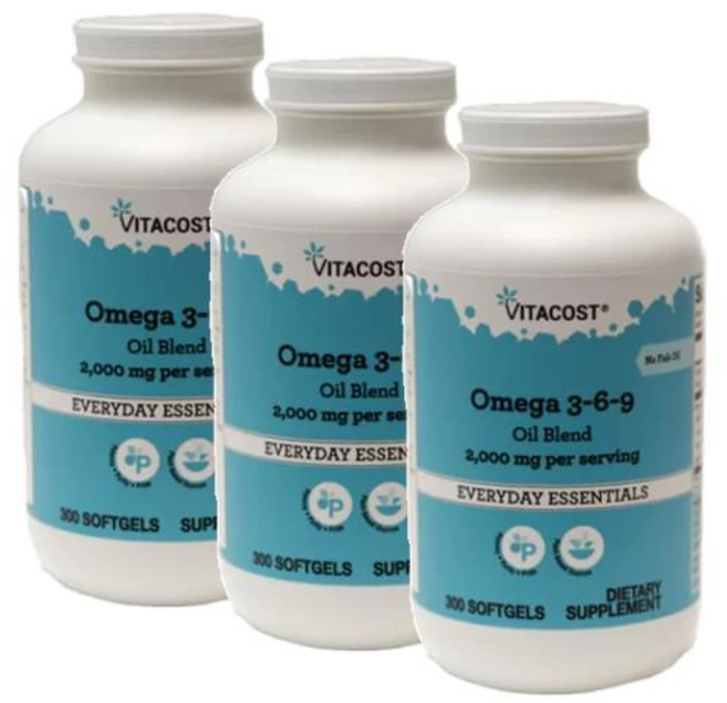 비타코스트 오메가369 아마씨 달맞이꽃종자유 2000mg 소프트젤 Vitacost Omega 3-6-9, 3개, 300정 - 쿠팡
