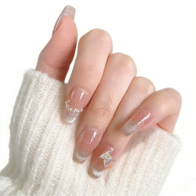 RoseAria 그라데이션 나비 파츠 미디엄 스퀘어 네일팁 M, 1개, 핑크