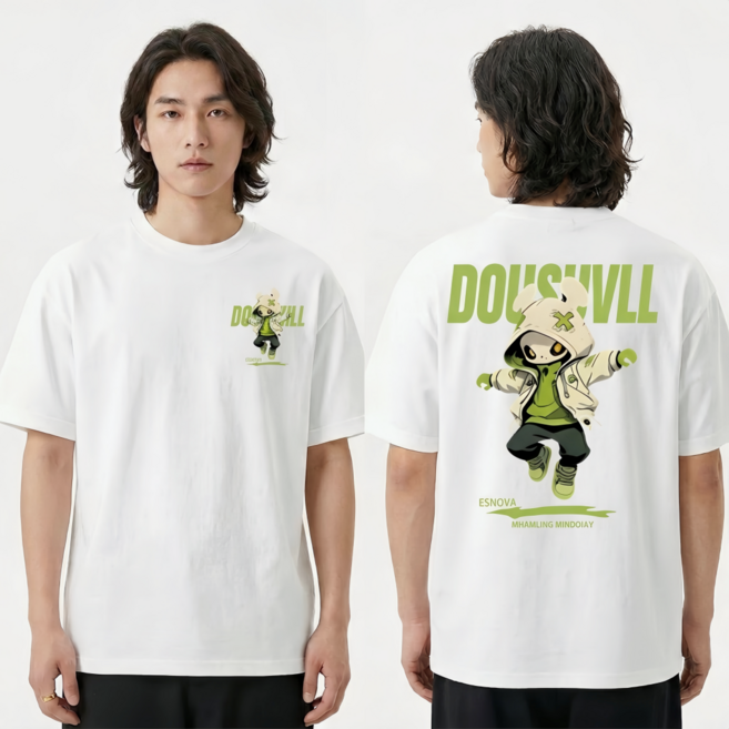 남성 루즈핏 반팔 티셔츠 캐릭터 프린팅 커플룩 오버핏 여름 기본티