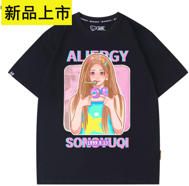 G-I-DLE Queen Card 純棉短袖T恤, 1個, 黑色24XL 建議180-200斤
