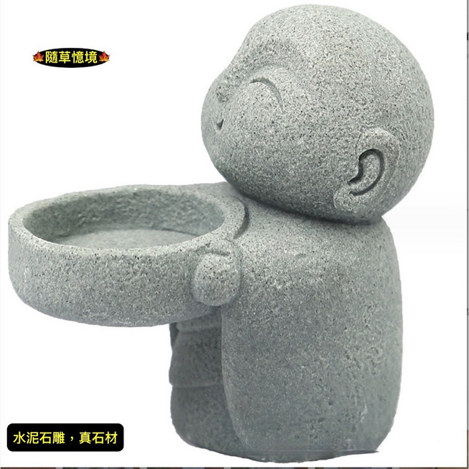 隨草憶境 （水泥石雕）日式地藏沙彌燭台 茶室民宿禪風氛圍薰燈枯山水魚缸模型, 單入（不含蠟燭）