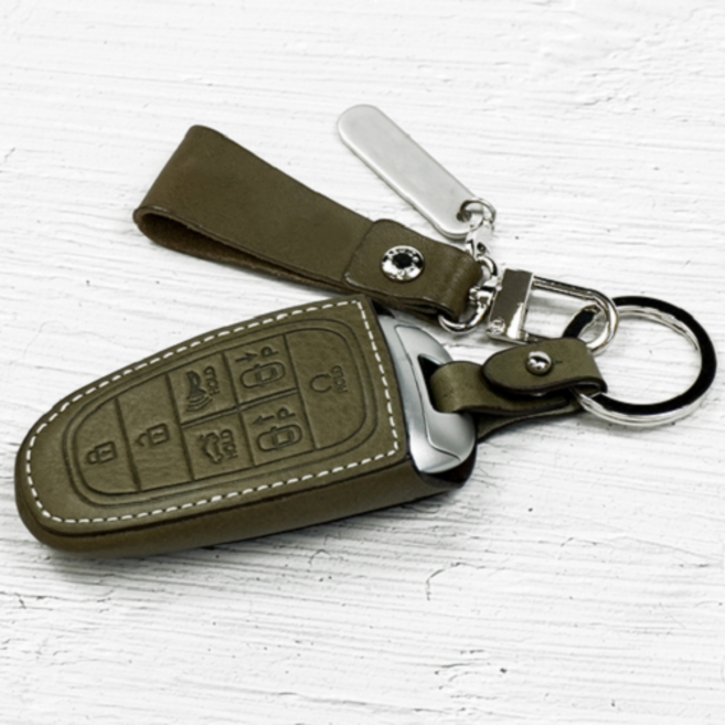 이지스오토랩 더뉴 그랜저IG 싼타페 투싼NX4 스타리아 쏘나타DN8 팰리세이드 차키케이스 호환, 7버튼 올리브