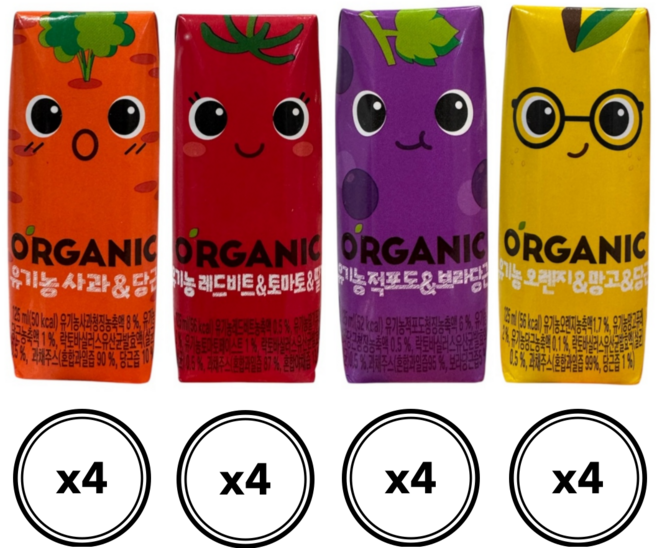 오가닉유기농 크니쁘니트니지니125ml 각4개씩 (총16팩), 1세트, 125ml