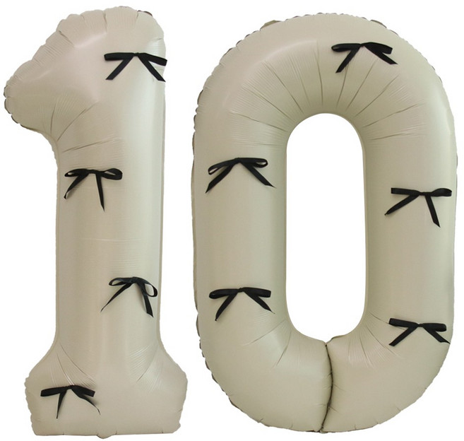 이벤트홀릭 숫자풍선 대형 리본 생일파티용품, 10, 1개, 크림(블랙 리본)