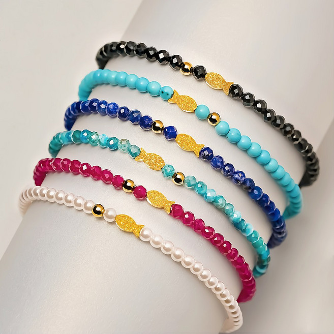 골드앤 순금 24K 샤인 행운 물고기 천연석 비즈 팔찌