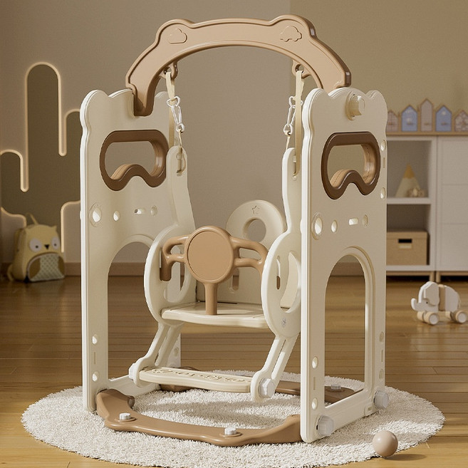 兒童滑梯 鞦韆組合 1-10歲 適用 適合室內遊戲, 頑皮熊單鞦韆【咖色】, 1個