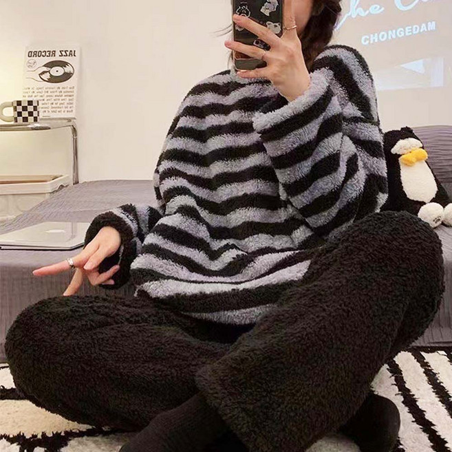 珊瑚絨睡衣 保暖睡衣 居家睡衣 法蘭絨 長袖睡衣套裝 冬天居家服