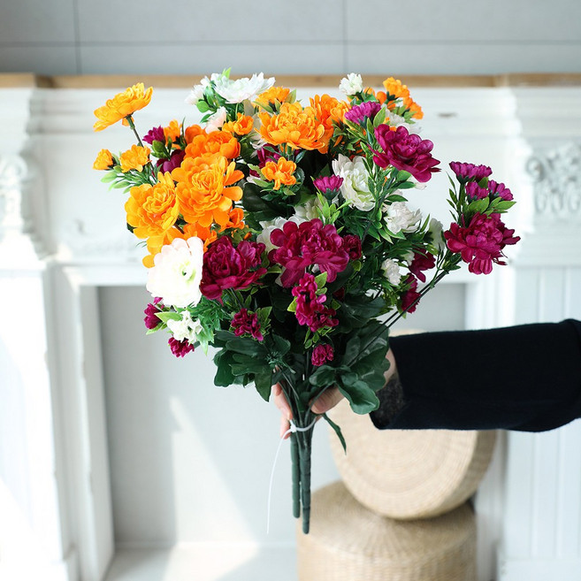 인테리어 조화 성묘 산소 납골당 꽃 장식 조화세트, 세트106.신국화 오렌지+퍼플, 1개