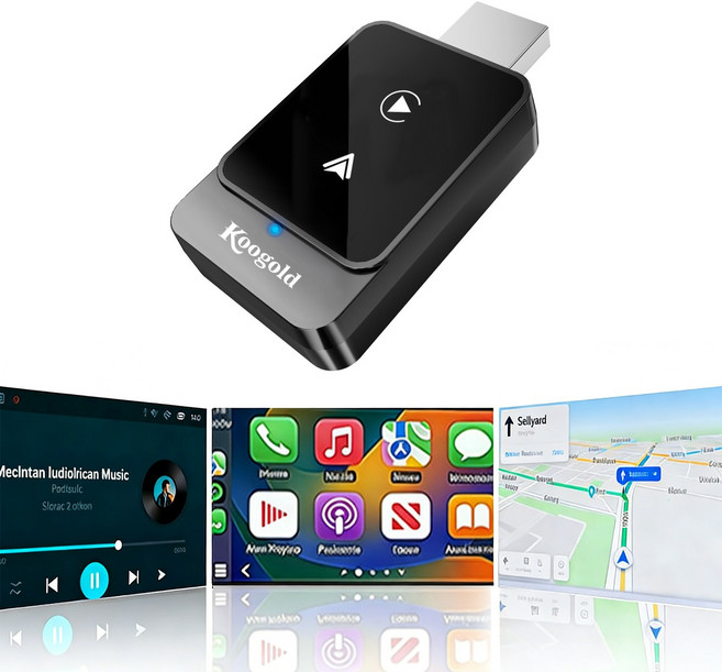 koogold 2인1스마트 차량 헤드유닛 CarPlay Android Auto 지원 음악 재생 내비게이션 스마트 드라이빙, 검은색, Car Player