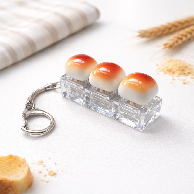 쿠즈미 노릇노릇 식빵 키캡키링 열쇠고리, 1개, 식빵 3구