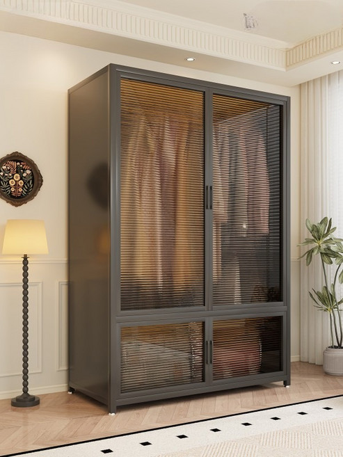 철제 조립식 옷장 이동식 선반옷장 강철 소재 내구성 좋은 대용량 수납장 침실용 드레스룸 활용 옷장행거, 길이130mm 조합형A 두꺼운 타이금강 조립 2도어 옷