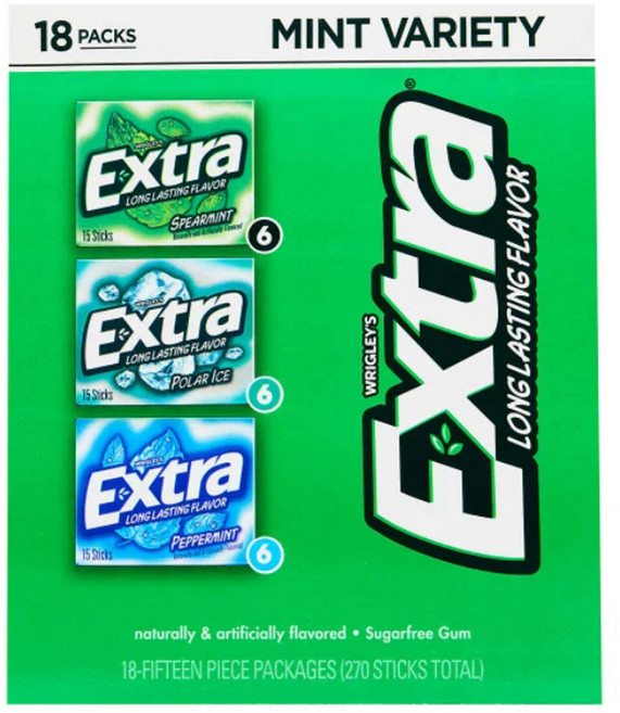 엑스트라 무설탕 츄잉껌 민트 버리이어티 박스 18개입, 18개, 2.5g
