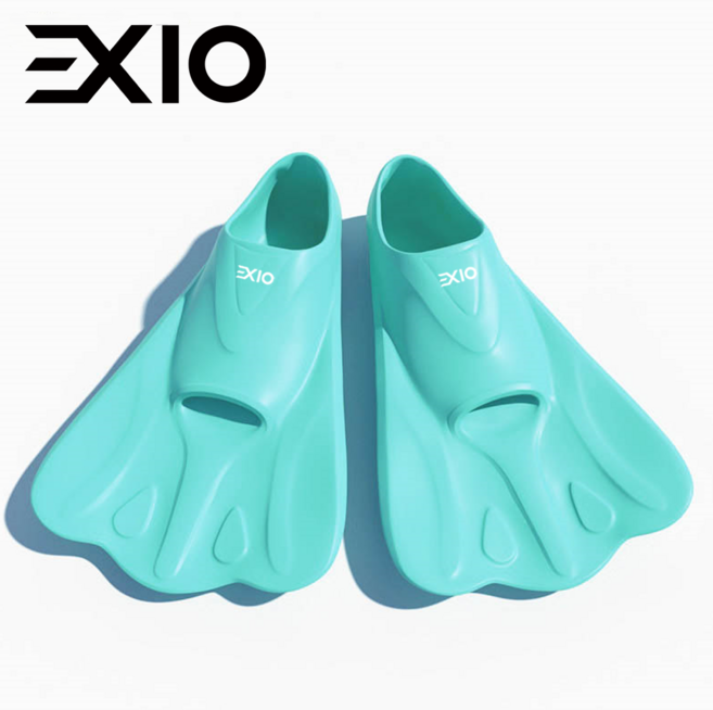 EXIO 오리발 숏핀 스노클링 가벼운 초보용 메쉬파우치증정, 아쿠아민트