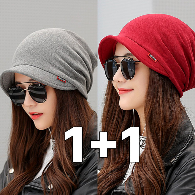 우아한클릭 1+1 여성 봄 가을 겨울 챙모자 면 방한 두건 비니 중년