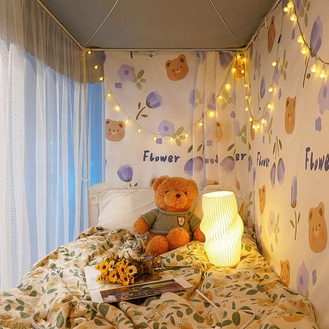 기숙사 벙커 싱글 3층 침대 모기장 텐트 형 베딩 A06, W_커튼3개