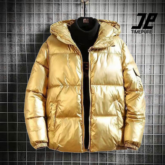 TIMEPURE 겨울 남성 면패딩점퍼 두꺼운 남자 다운 코트 보온 후드 숏패딩 트렌디 광택 남성 면패딩 오버핏 겨울 아우터 대형 사이즈 겨울코트 캐주얼 스타일 포근한 외투
