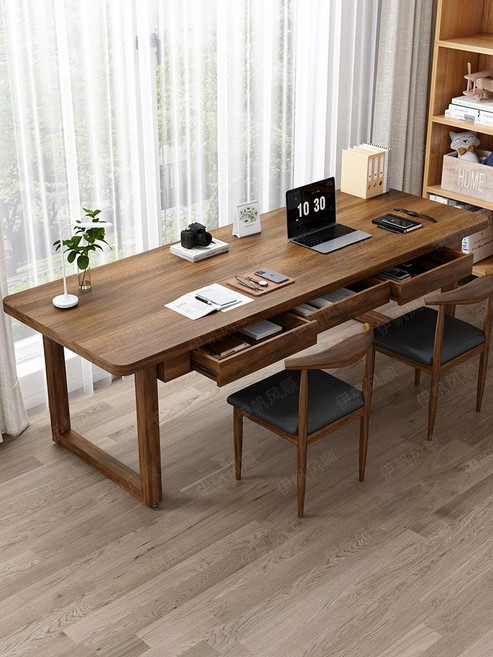 거실 서재화 책상 서재 원목 공부 학생 거실테이블 컴퓨터 서랍, 라이트월넛원목입구다리