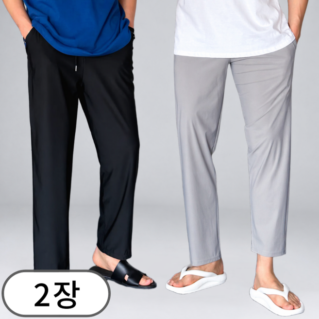 [1+1] 남녀공용 여름 스판 밴딩 트레이닝 테이퍼드 일자 쿨 슬랙스