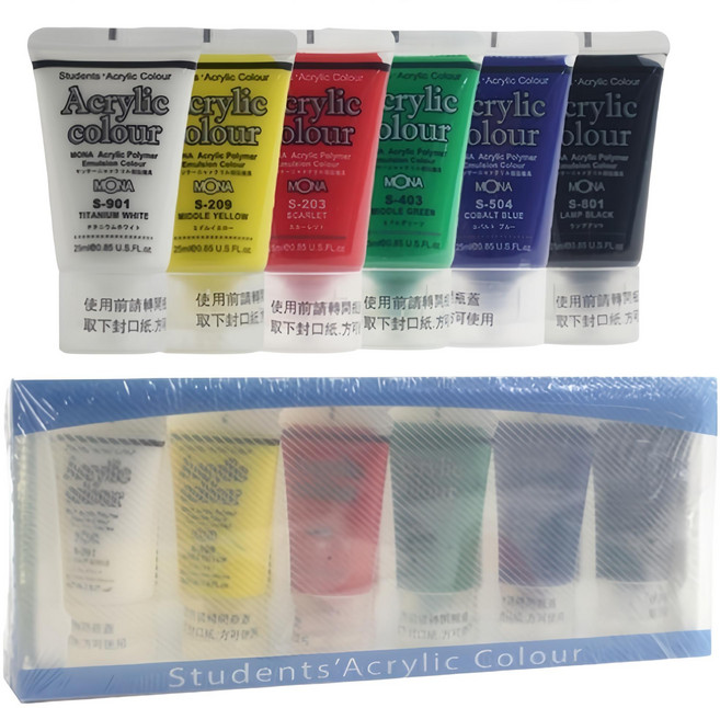 蒙納 丙烯顏料組 防水, 25ml, 6個