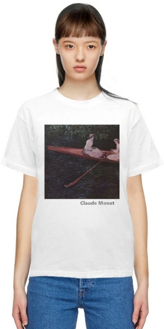 클로드 모네 그림 프린트 반팔 티셔츠 M/L/XL/XXL 명화 인상파화가 엡섬에서 카누 여행