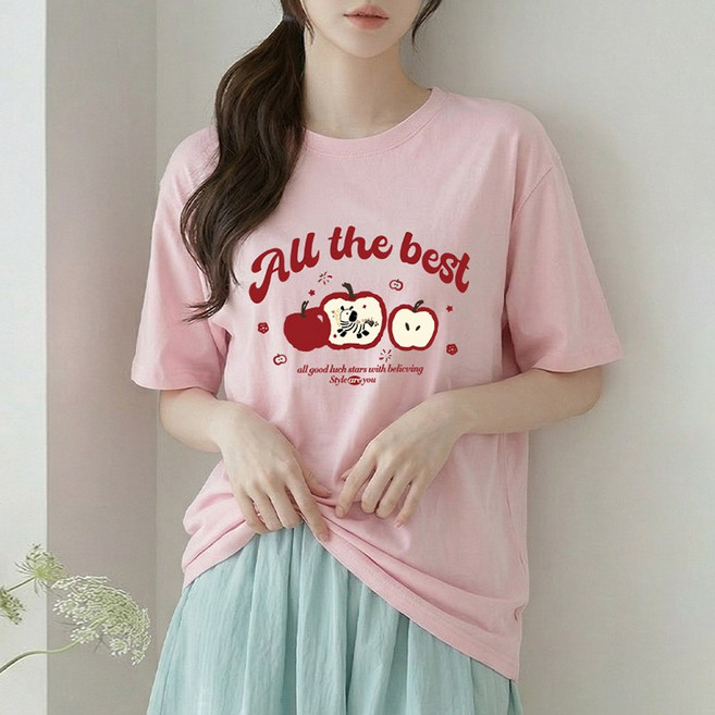 스타일아유 여름 면100% 과일 일러스트 그래픽 프린팅 반팔 티셔츠 여성 라운드넥 기본 캐주얼 심플 베이직 데일리 상의 TS3992