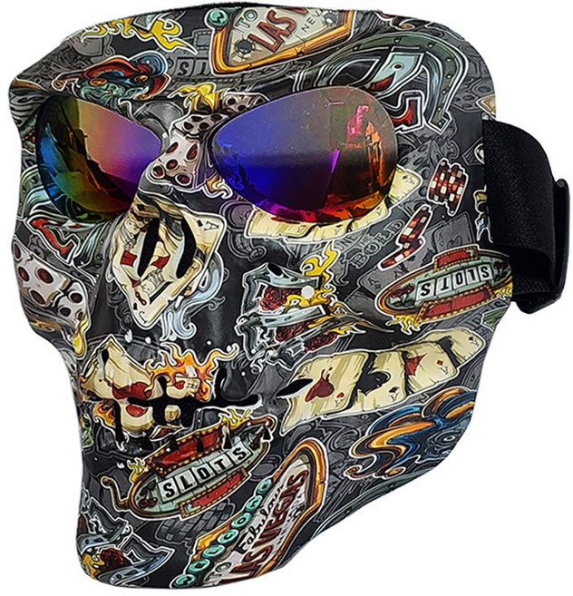 오토바이 라이더 페이스 안면보호 방풍 고글 마스크, 해골고글_그레이 미러무지개, 1개