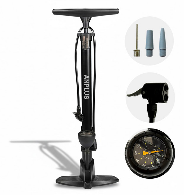 앙플러스 프리미엄 자전거 공기 바람 주입기 에어 펌프, 1개, 블랙