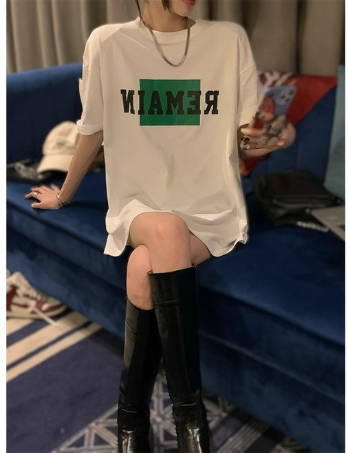 키뭉 프린팅 오버핏 스타일 반팔티셔츠