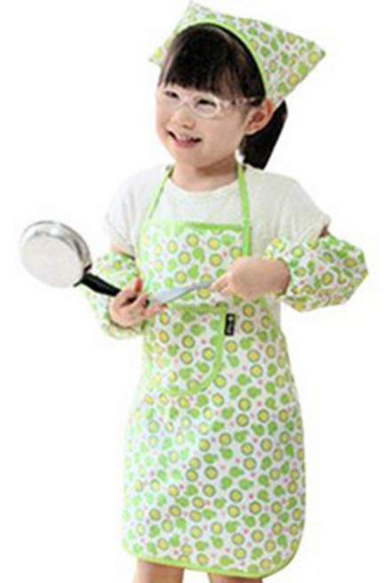 플리에 방수 앞치마두건토시세트, 연두오렌지