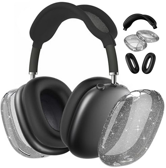 오픈레드 에어팟 맥스 방수 넘어짐 방지 블링 투명 케이스 세트, 블랙, 1개