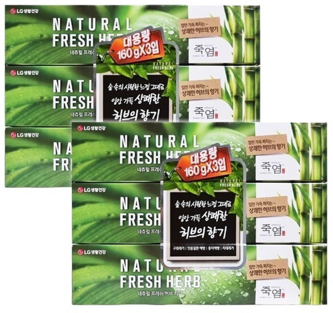 엘지 죽염 네추럴 프레쉬 허브 치약 160g 3입 X 2개, 3개입