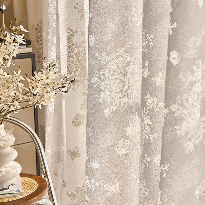 Elsecho 아일렛형 2P 무드 장미&나비 레이스 입체 자수 커튼