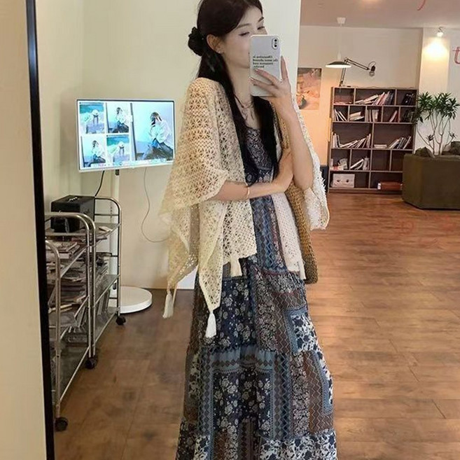 루비루 RB3121 여성 간절기 레이어드 수술 니트 숄 망토