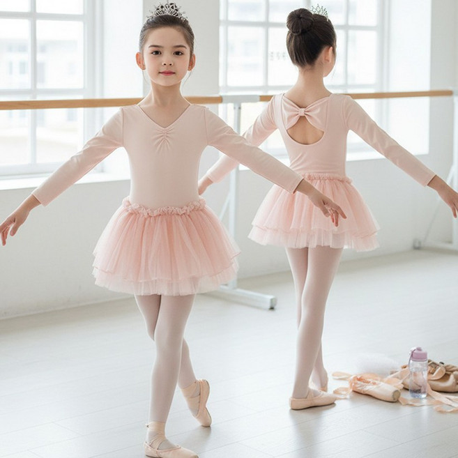 달콩슈 여아용 긴팔 튜튜 발레복 러플 셔링 리본 DBC08