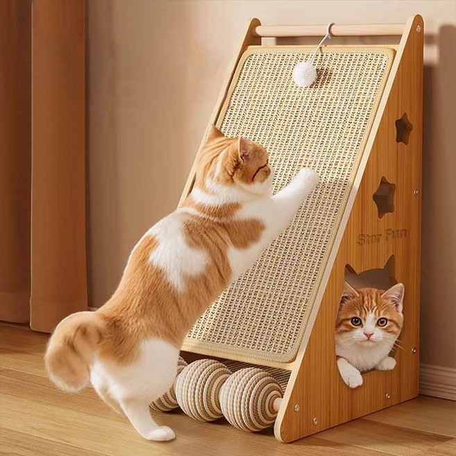 Star fun 삼각형 수직고양이 스크래쳐 하우스형, 1개, 나무 색