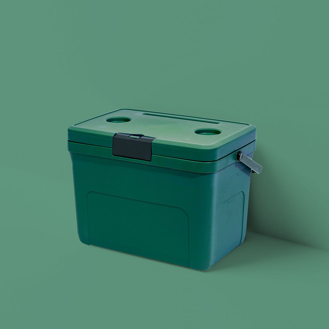 브리드케어 대용량 테이블 아이스박스 27L 휴대용 아이스박스 캠핑용 보냉 스마트폰 거치, 그린