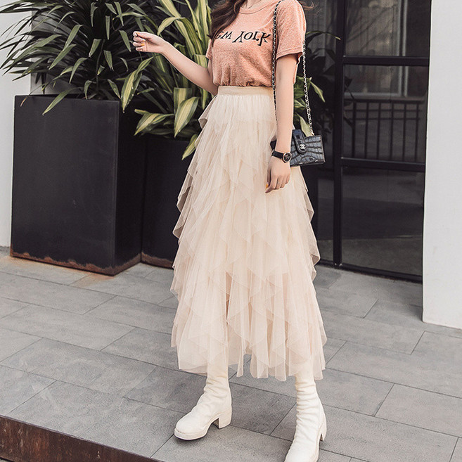 不規則網紗長裙 蛋糕裙