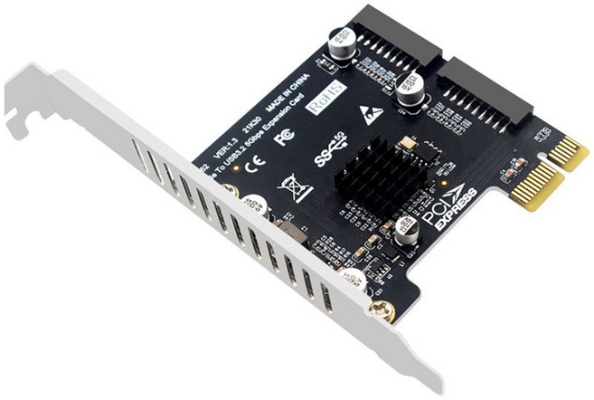 PCI-E-USB 3.0 확장 카드 5Gpbs PCI Express 카드 유형 C 전면 패널 마운트 어댑터용 19/20 핀 헤더, 검은색