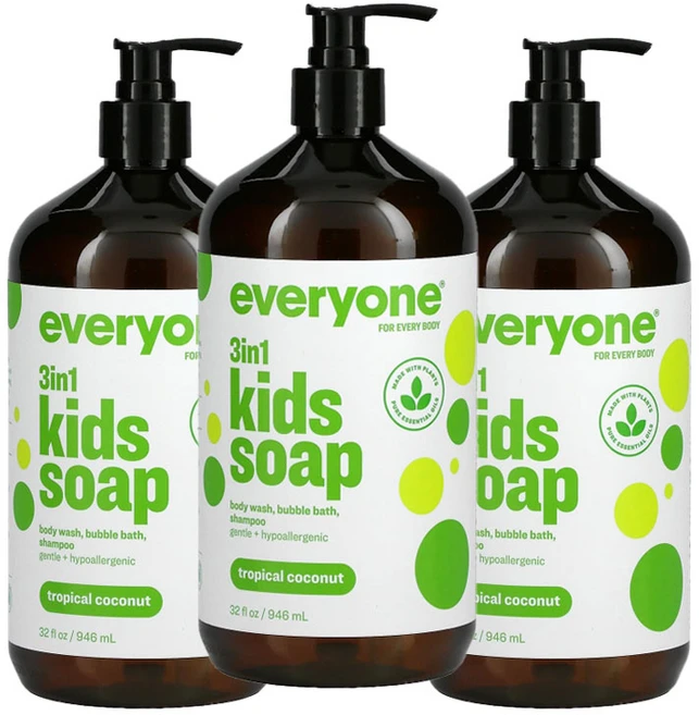 에브리원 3in1 키즈솝 키즈 어린이 비누 샴푸 바디워시 트로피컬 코코넛, 946ml, 3개 - 쿠팡