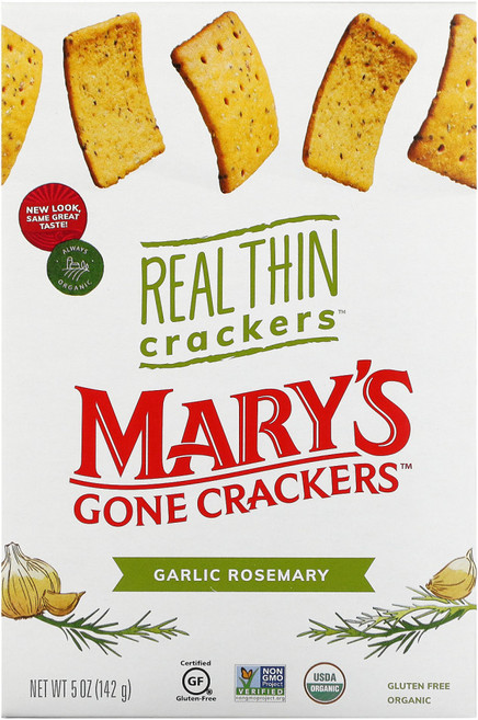 Marys Gone Crackers Real Thin 크래커 갈릭 로즈메리 142g(5oz) 2팩, 1개