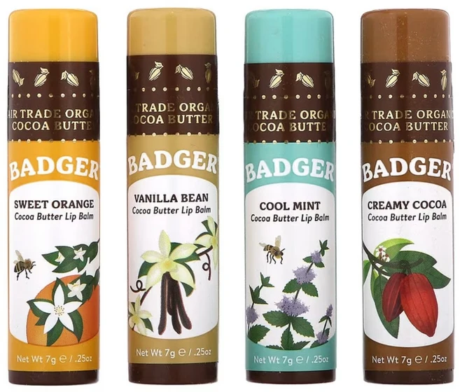오가닉 코코아 버터 립밤 세트 오렌지 바닐라 민트 코코아 Badger [미국], 1세트, 7g - 쿠팡