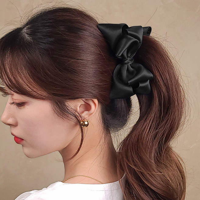 초콜리트쥬얼리 뮤티드 12컬러 볼륨 3단 풍성한 왕 리본 포니테일 헤어 집게 바나나핀