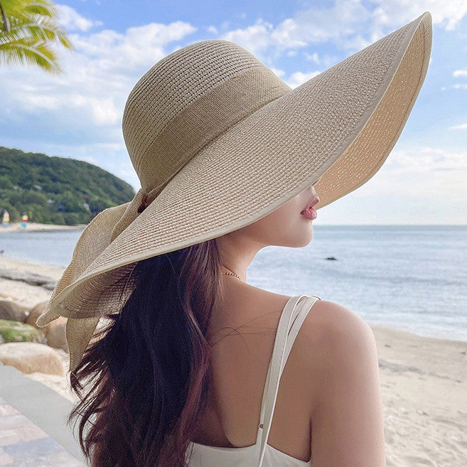 [HANNAL] 여성 대왕 와이드챙 바캉스 밀짚모자