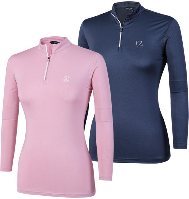 [이지바이] (1+1) 여성 하프집업 긴팔 티셔츠_럭키비키