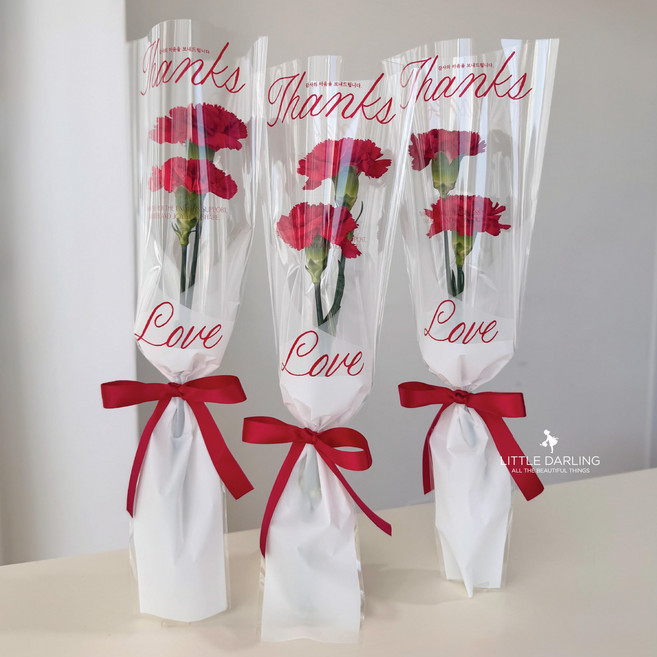 쓱 레터링 비닐 땡스 앤 러브 한송이 꽃포장지 꽃다발포장지 어버이날 스승의날 선물, 땡스 앤 러브 (1SET-10EA)